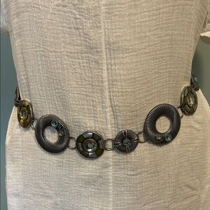 Chico's Metallic Silver and Olive Green Circular Link Belt